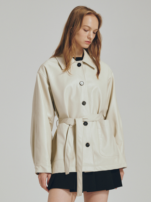 кожаный куртка - / Belted Leather Jacket - Cream