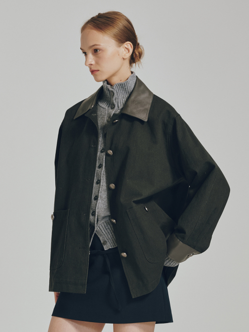 кожаный куртка - серый / Cotton Leather Work Jacket - Dark Gray