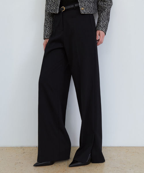 side slit long trousers_black