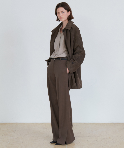 side slit long trousers_brown