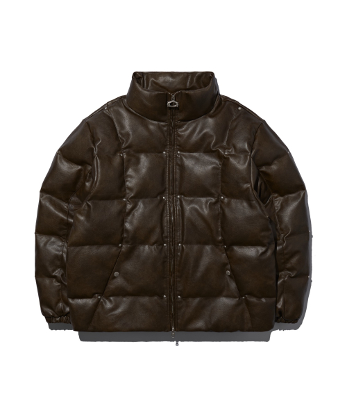 Leather Studded Padded Jacket Brown