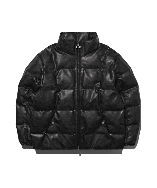 Leather Studded Padded Jacket Black