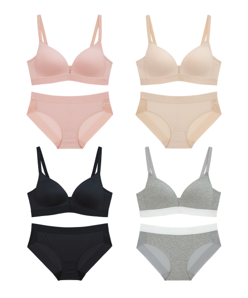 원더브라() [4PACK] 볼륨 스포츠 아웃밴드 노와이어 브라팬티 세트 상품 이미지
