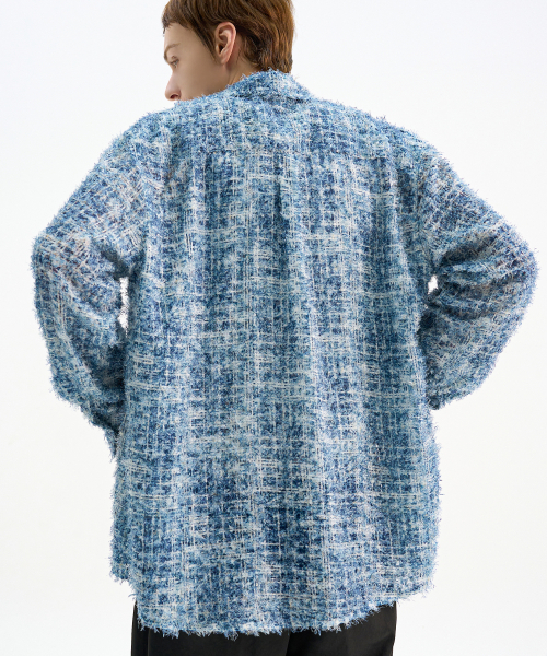 Рубашка в бахроме и клетку Tweed — Blue Mix