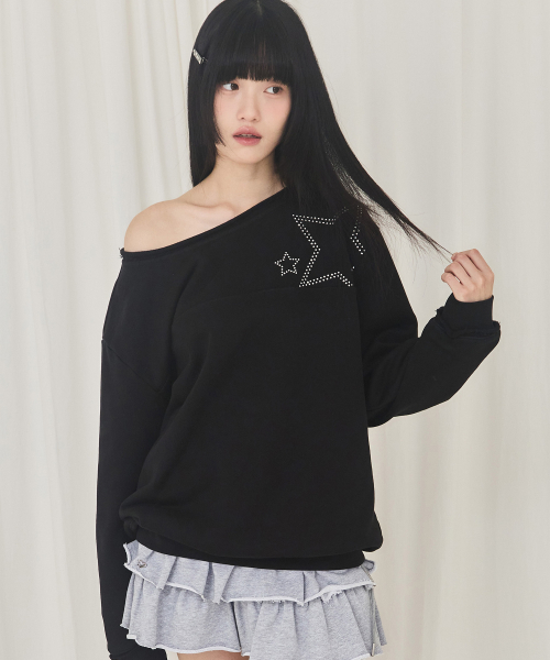 Star Off-shoulder Sweatshirt (чёрный)