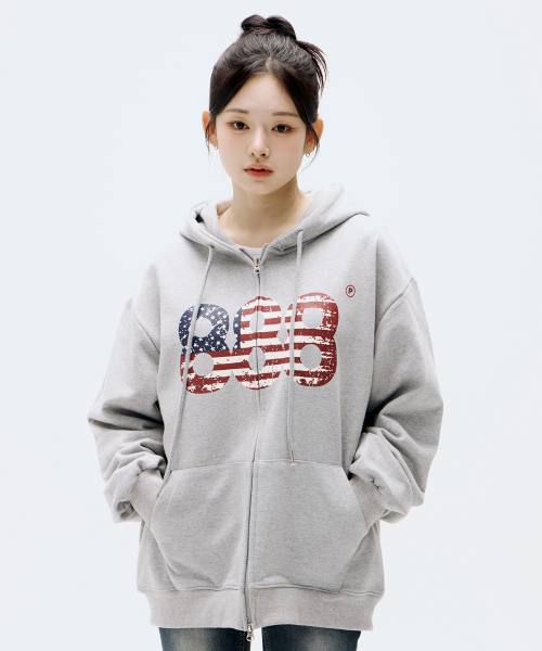 Оверфит худи на двухсторонней молнии USA NUMBER.888 (без начеса, 3 COLORS)