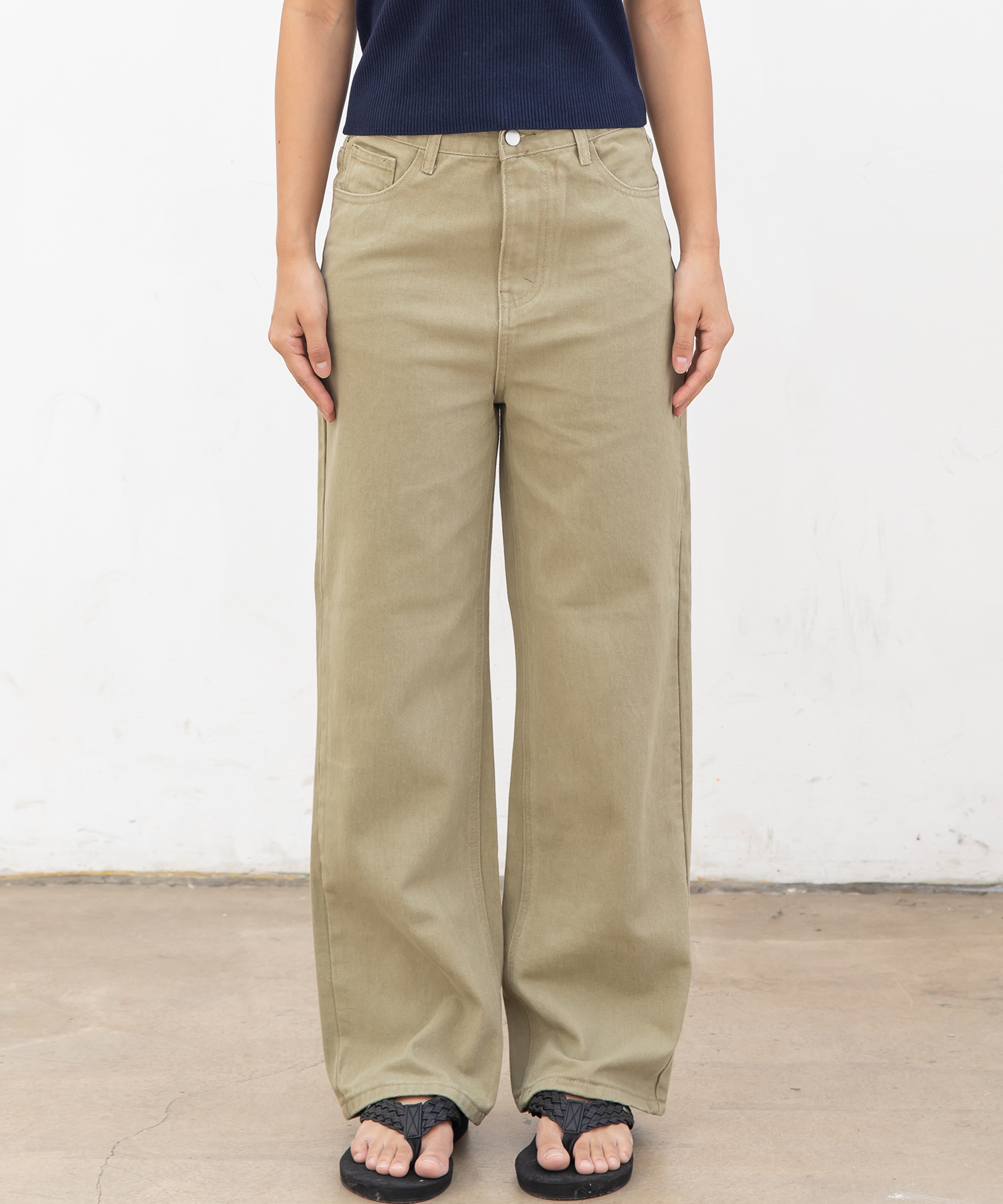 Womens Semi-Wide вальяный  деним брюки[cotton светлый khaki]