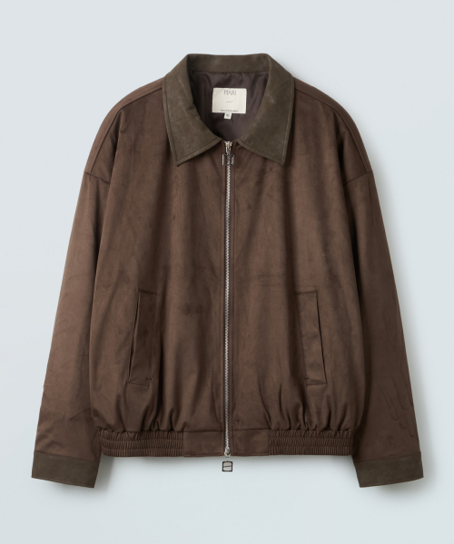Замшевый бомбер с кожаной отделкой (Dark Brown)