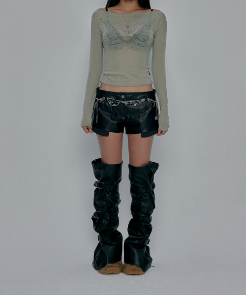 MUSINSA公式 | GILAARCHIVE SHIRRING LEATHER SHORTS_BLACK