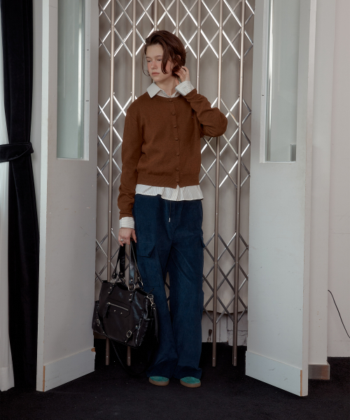 CORDUROY CARGO WIDE PANTS_NAVY