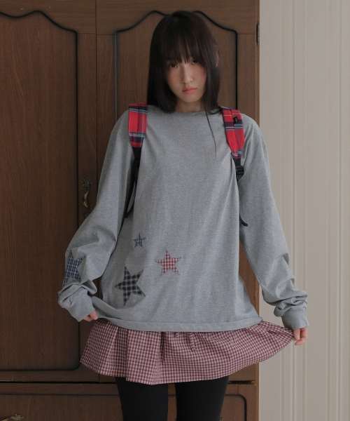 Star patchwork long sleeve tee_melange серый
