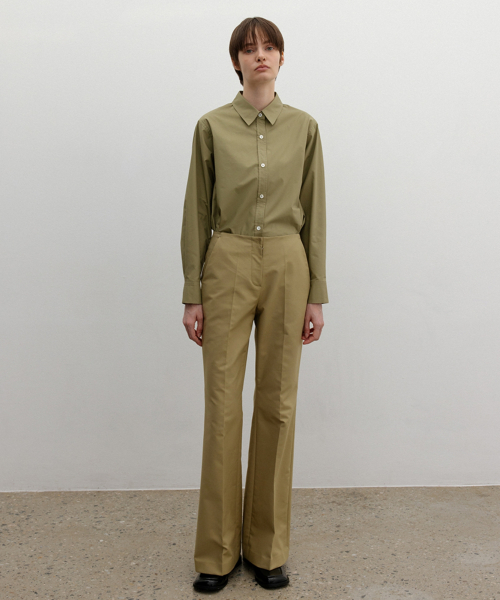 COTTON FLARE TROUSERS_KHAKI