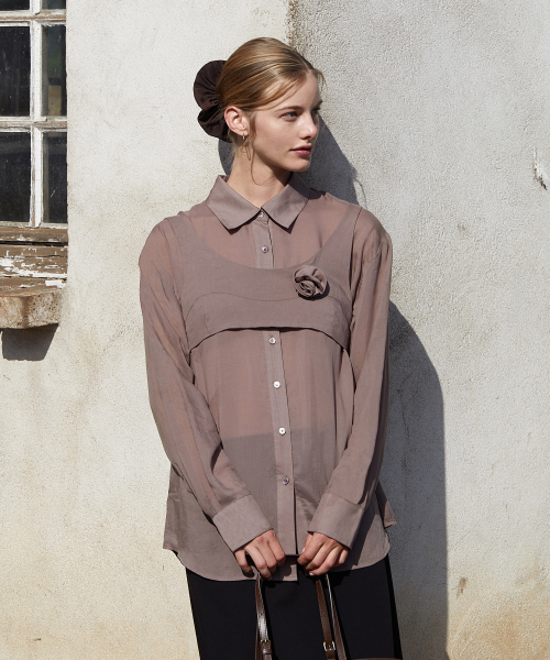 MUSINSA | FOLNUA BUSTIER LAYERED BLOUSE [BROWN]