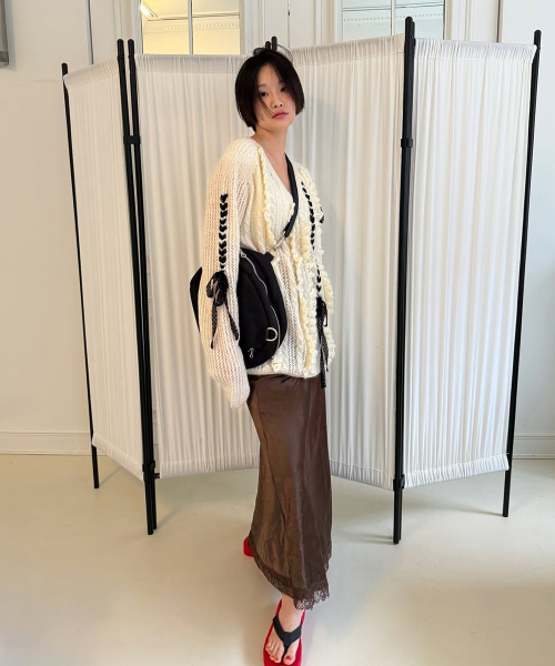 Satin Lace Long Skirt (Brown)