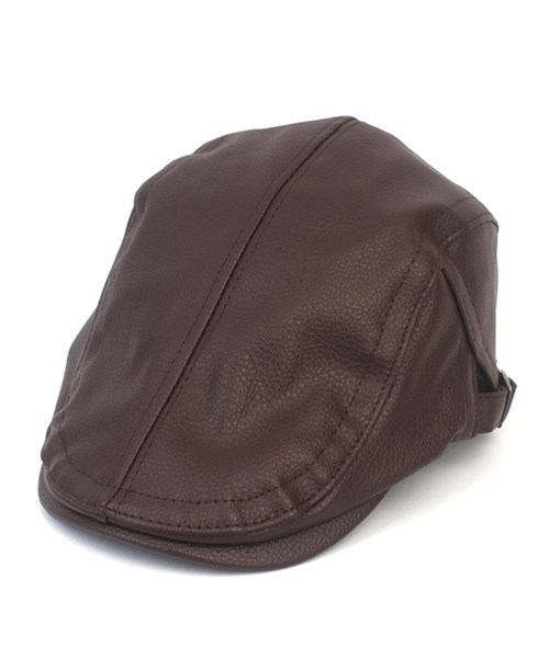 Hard Leather Brown SideBelt Huntingcap 헌팅캡