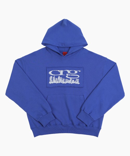 CITY LOGO CUT OFF HOODIE BLUE