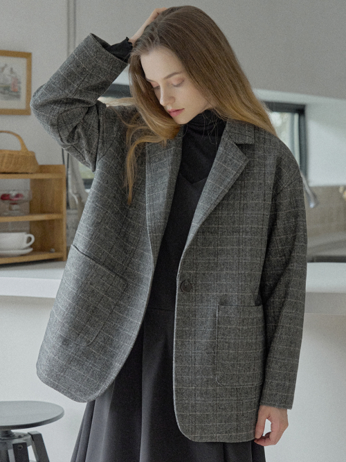 Check Herringbone Oversize пиджак - BLACK