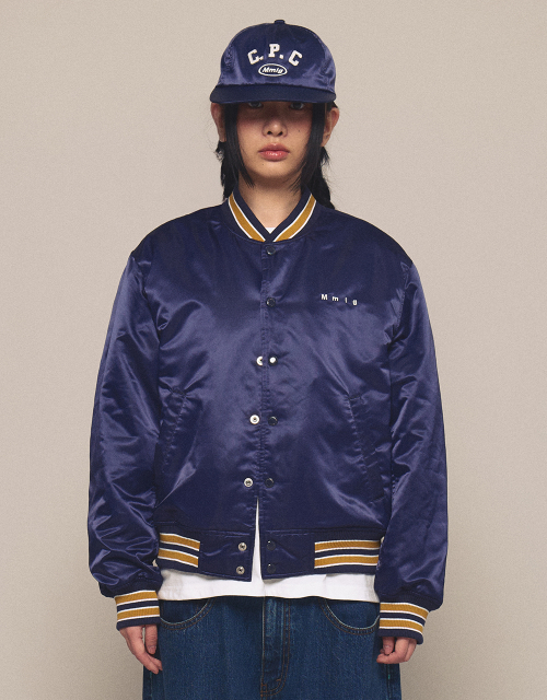 [Mmlg] CPC SATIN VARSITY JACKET (NAVY)