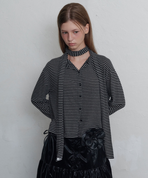 Stripe button длинный рукав-muffler SET (чёрный)