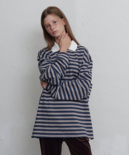 Stripe воротник sweatshirt (тёмно-синий)