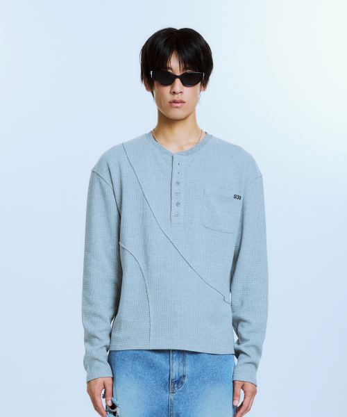 아카이브 볼드() CUTOUT PANEL HENLEY T-SHIRTS (LIGHT GRAY) 상품 이미지