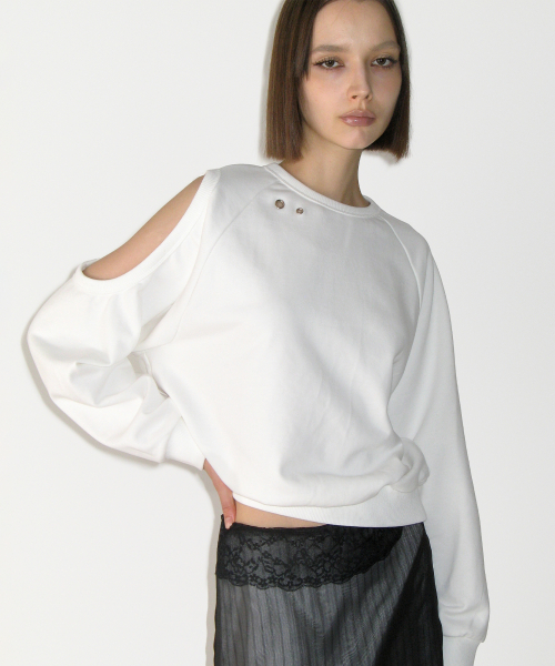 One Shoulder Sweatshirt, WHITE