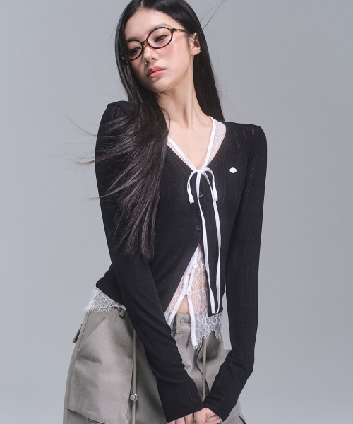Laura Lace многослойный Cardigan [BLACK]