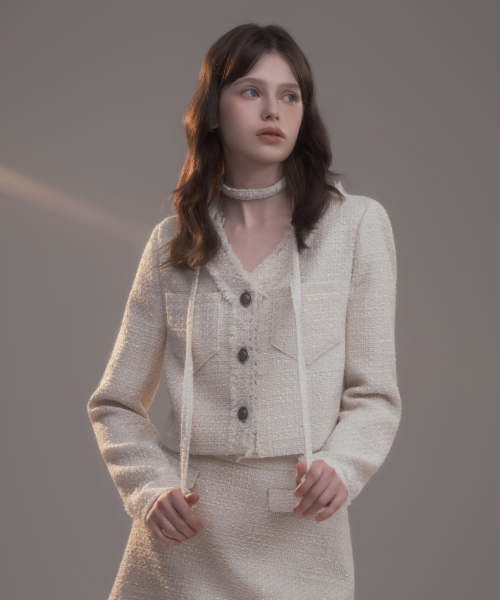 Fringed Tweed String пиджак - кремовый