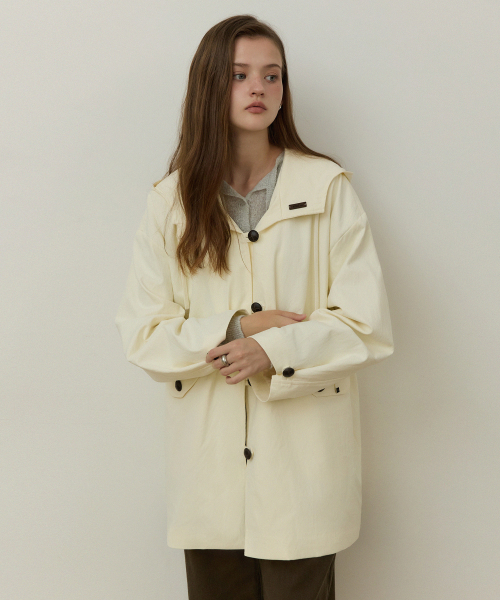 Duffle line overfit hood trench coat - cream