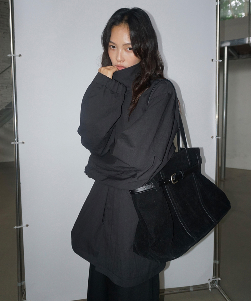 (woman) 스탠 하이넥 하프 야상_Black