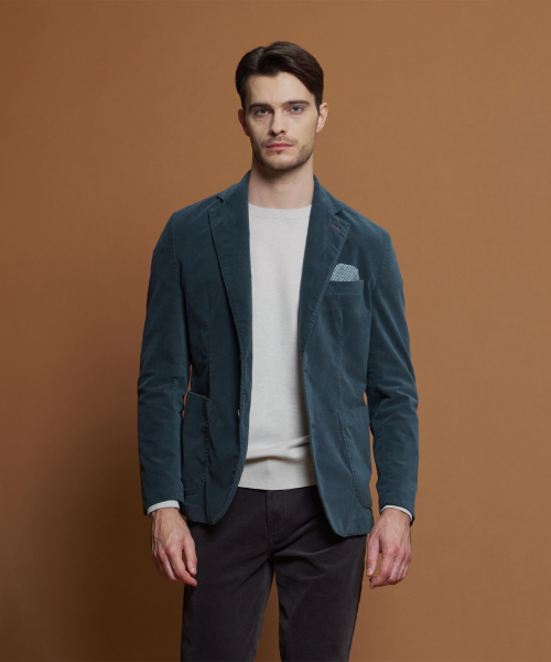 Синий бархатный жакет Slim Fit