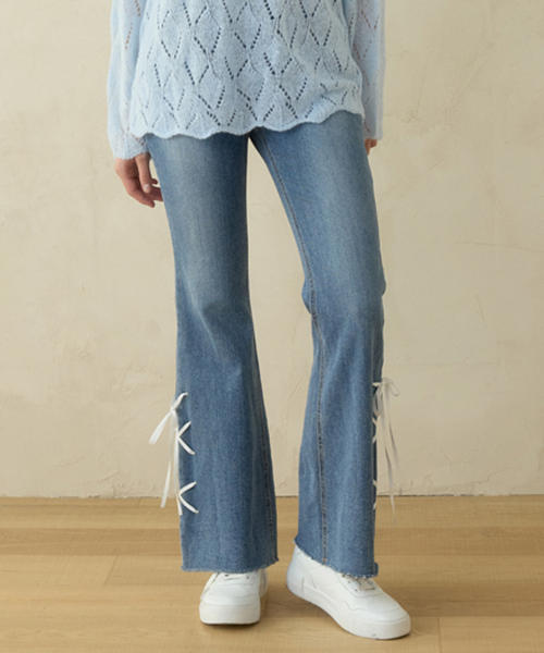 RIBBON LOW-RISE BOOTSCUT PANTS_INDIGO