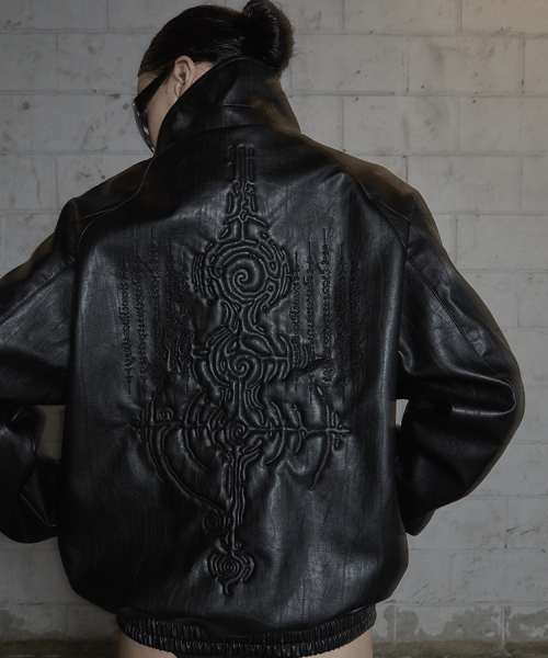 EMBO WAPPEN LEATHER JACKET BLACK