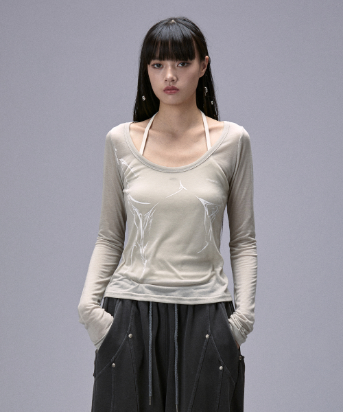 Silhouette Sheer длинный рукав Tee (25FTP-LSTS02)