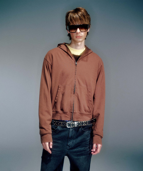 MEN WORKSHOP SLIM HOODIE ZIP-UP BROWN