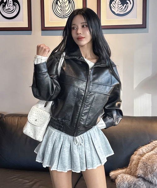Кожаная куртка с эффектом стирки 9197-1 (BLACK)