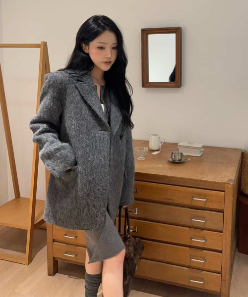HAIRY альпака DOUBLE HALF COAT_CHARCOAL