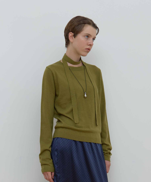 TIE SET U-NECK кашемировый KNIT_OLIVE