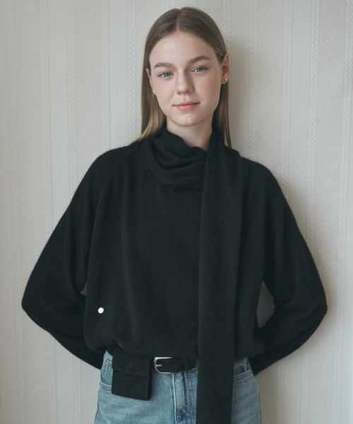 Scarf Draping Knit Top - чёрный