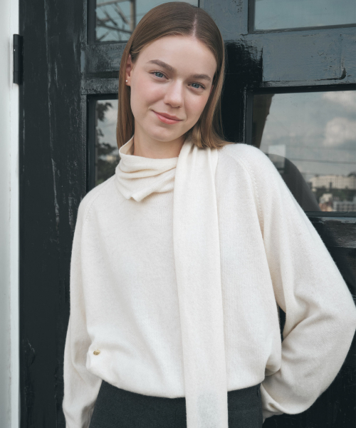 Scarf Draping Knit Top - айвори