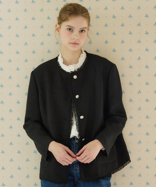 Fringe Tweed Over-fit куртка - чёрный