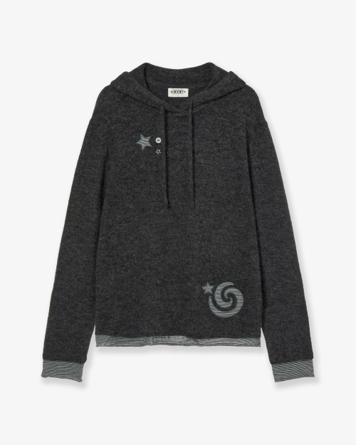 AEAE LAYERED KNIT HOODIE [CHARCOAL]