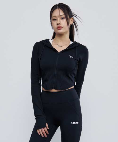 Укороченное худи на молнии Slim Arc_Black