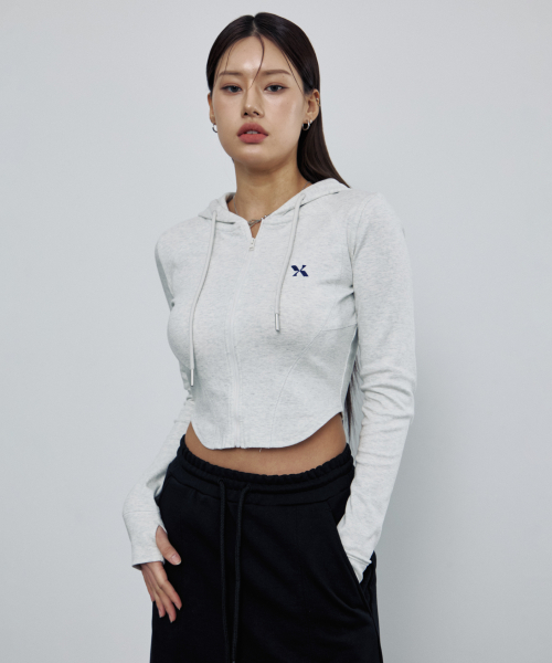 Укороченное худи на молнии Slim Arc (White Melange)