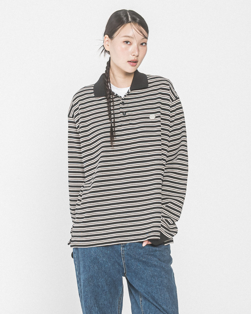 AURORA полоска COLLAR L/S TEE(чёрный)