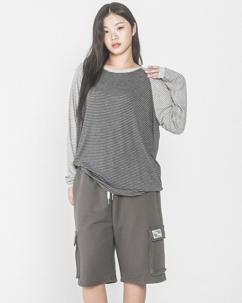 TWO TONE STRIPE RAGLAN L/S TEE (CHARCOAL/GREY)