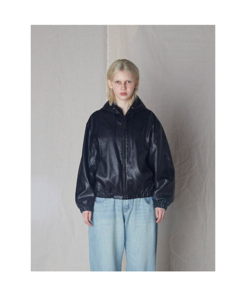 (UNISEX) Худи-куртка из экокожи Black