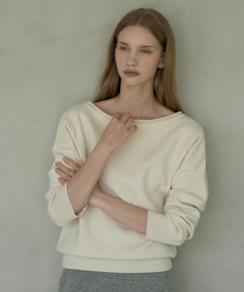 Boat-neck Rolled up Knit (кремовый)