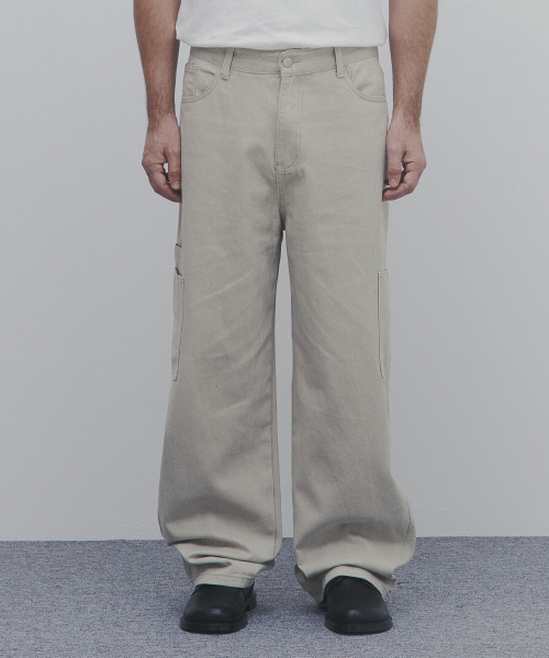 Широкие хлопковые брюки с накладными карманами (Light Beige)