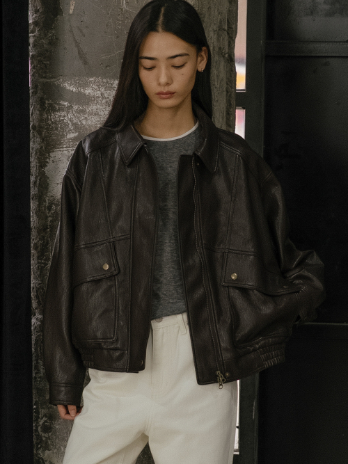 облегающий 2way bomber leather куртка [FRFA02JK03]_2color